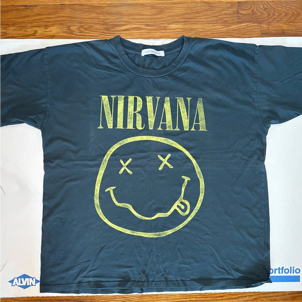 Daydreamer Black Tee with Yellow Nirvana Smiley Graphic